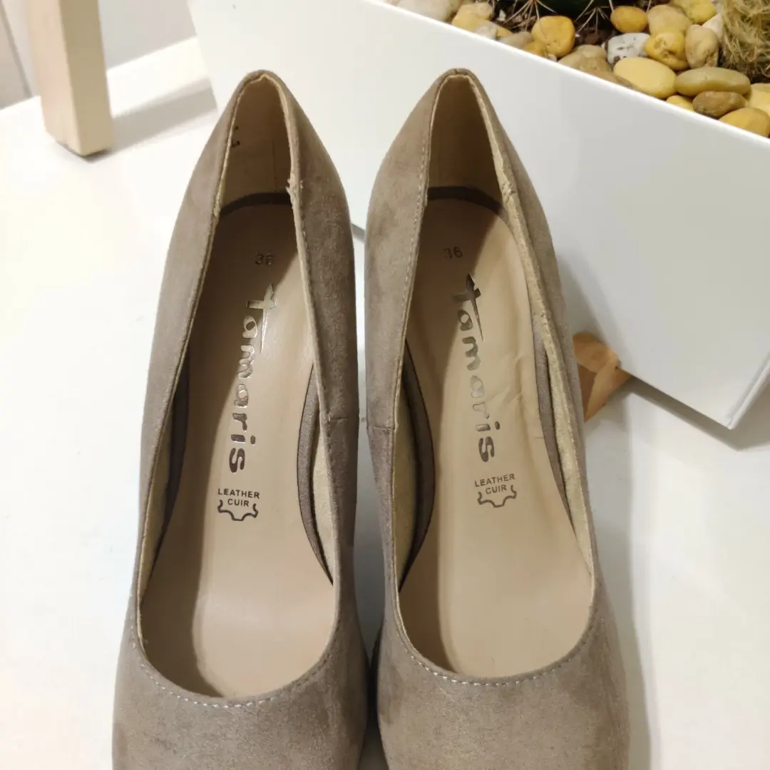 TAMARIS Wortmann KG Taupe 真麂皮绒裸色平台泵 36 欧盟德国制造-