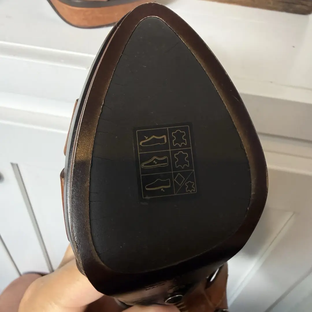 Ralph Lauren 紫色标签厚底凉鞋干邑棕色皮革高跟鞋 8 码-
