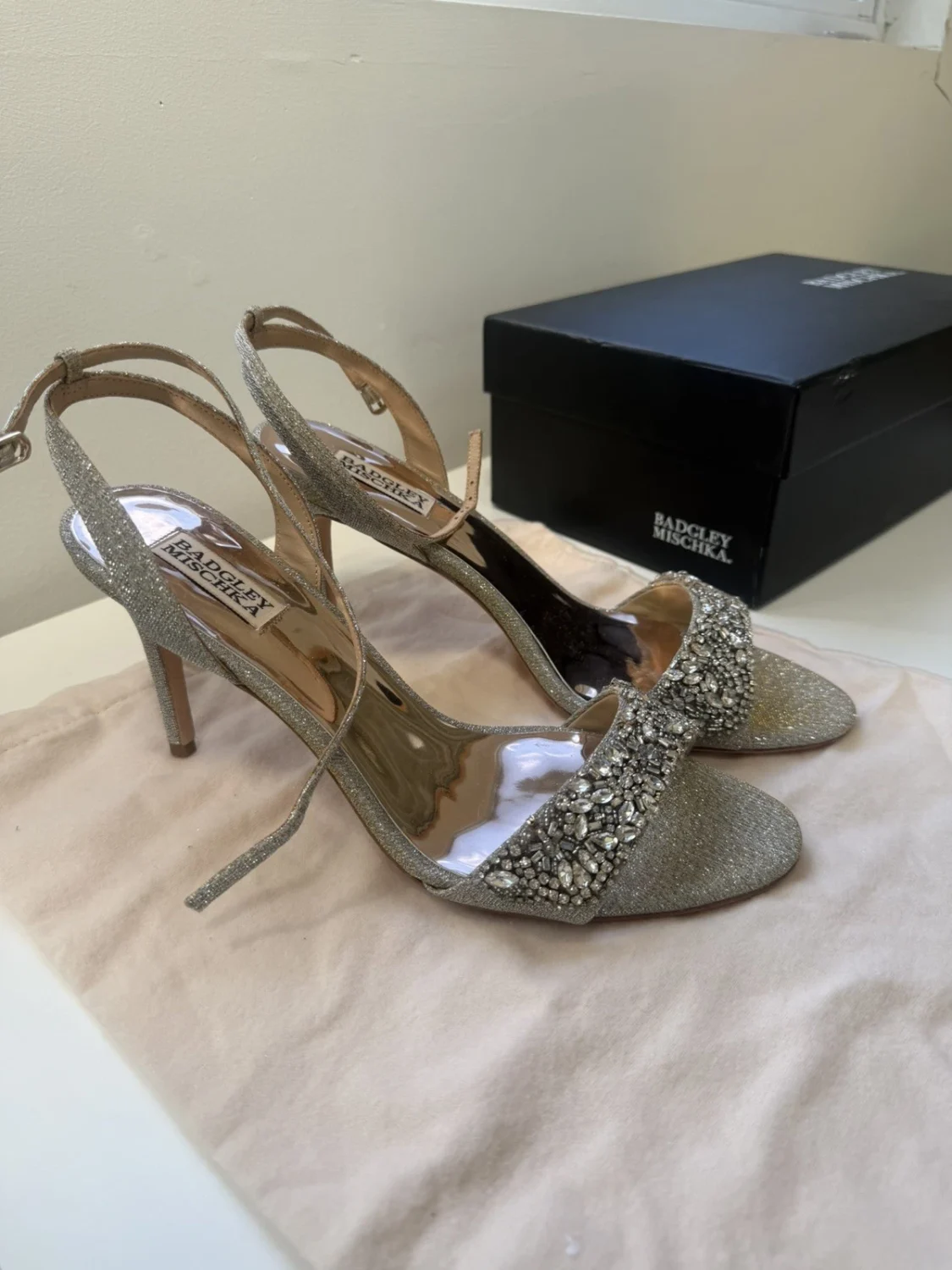 Badgley Mischka Jen 踝带水晶凉鞋高跟鞋 11 码-