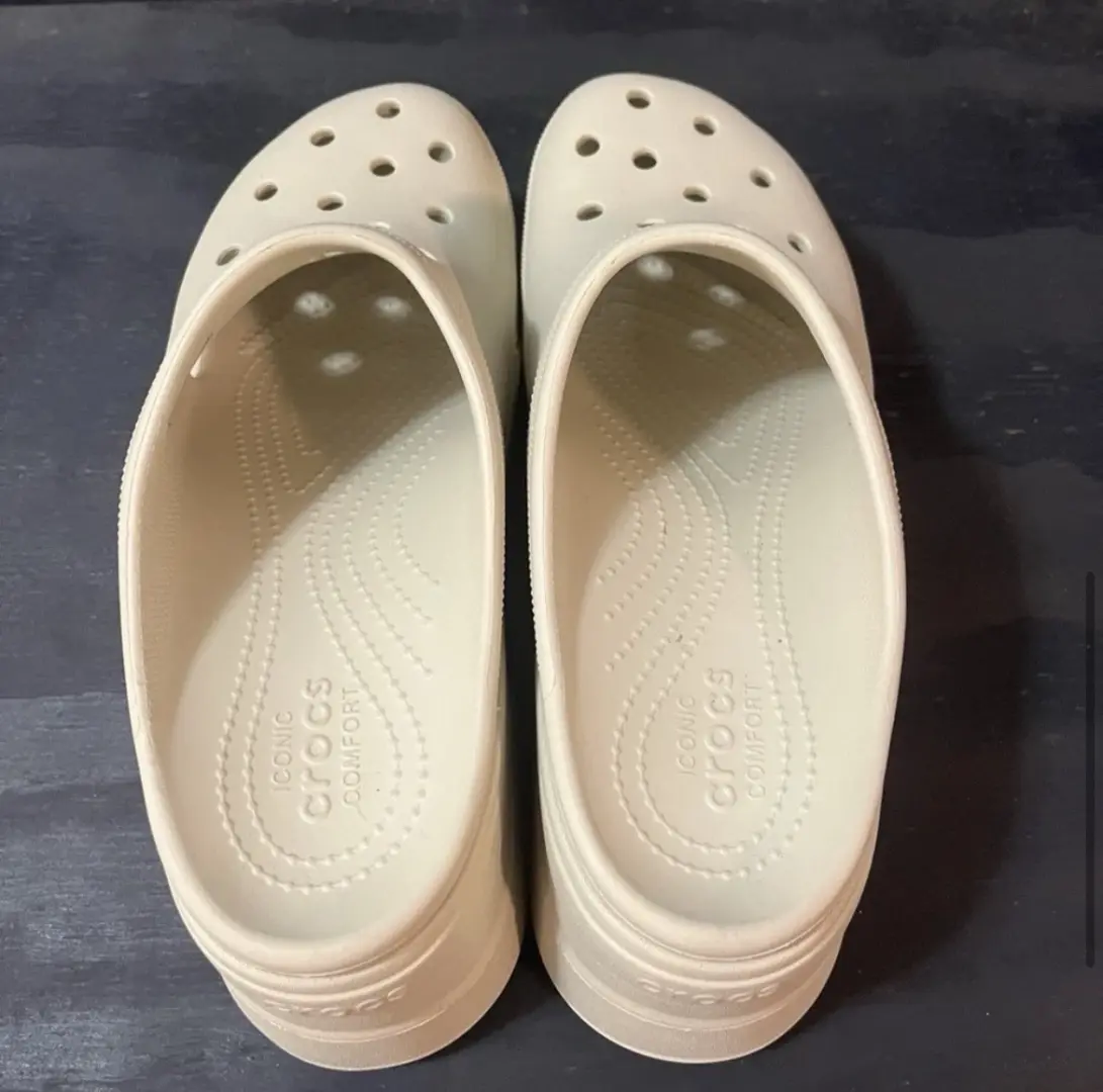 Crocs Siren 女式 12 码男式 10 码厚底高跟鞋木屐米色-