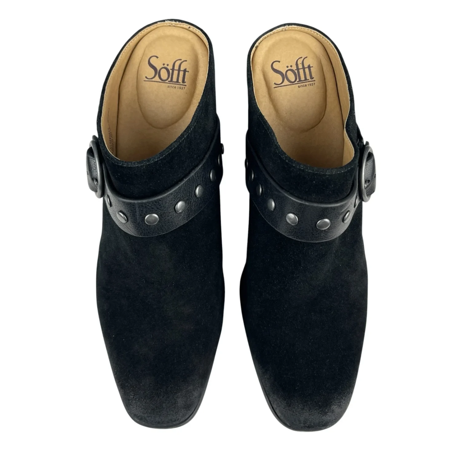 Sofft女式Clog Mules 11M黑色麂皮绒扣带粗跟懒人鞋-