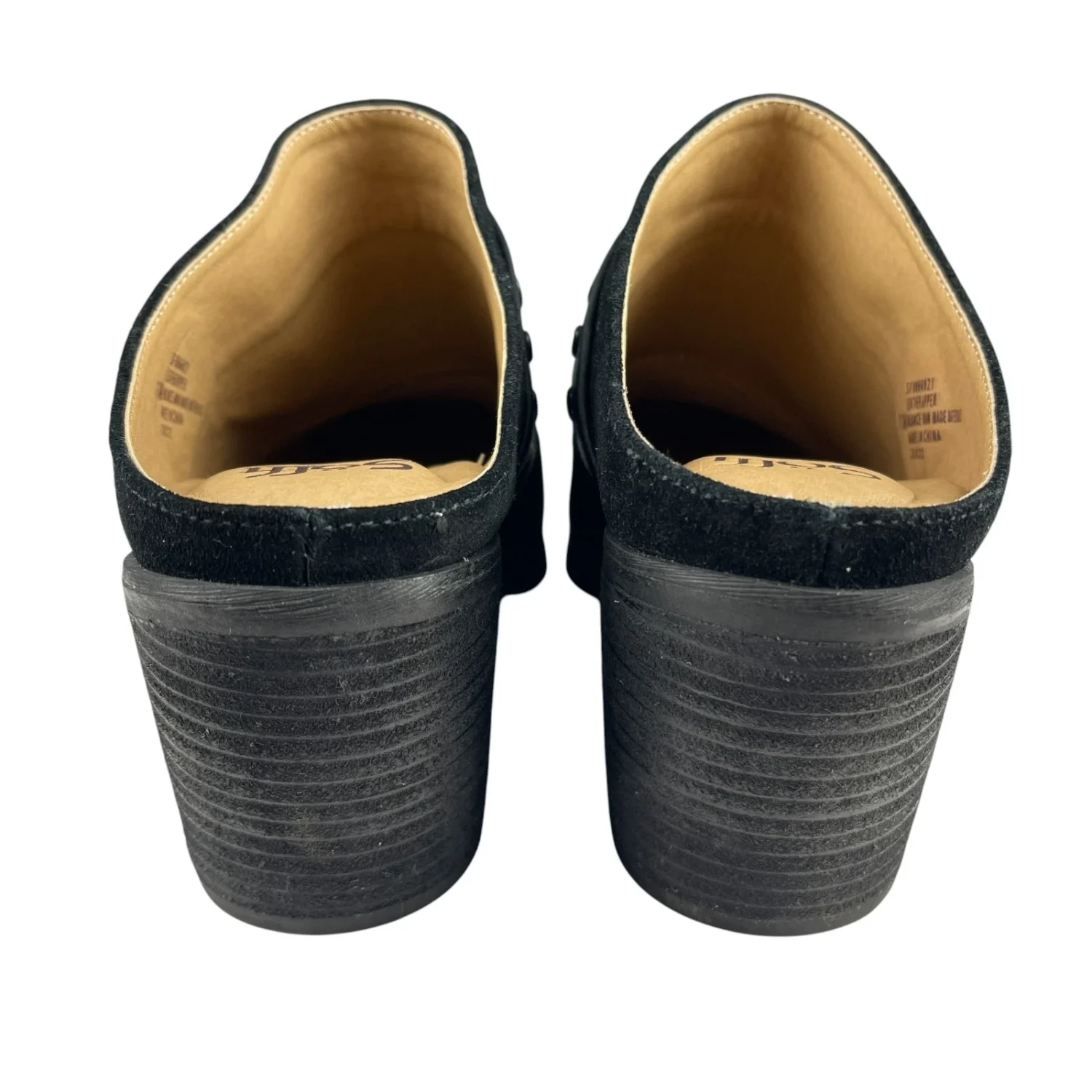 Sofft女式Clog Mules 11M黑色麂皮绒扣带粗跟懒人鞋-