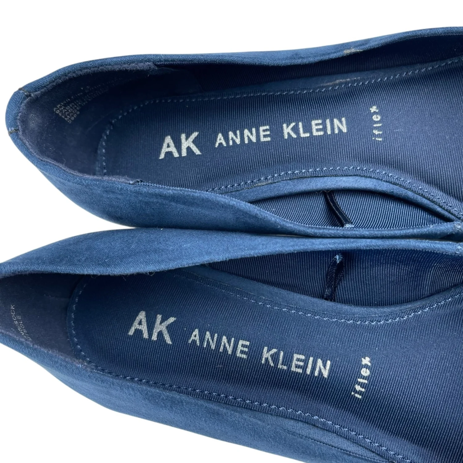 Anne Klein 女式 Hillin 高跟鞋 9M 海军蓝人造麂皮绒水钻粗跟懒人鞋-