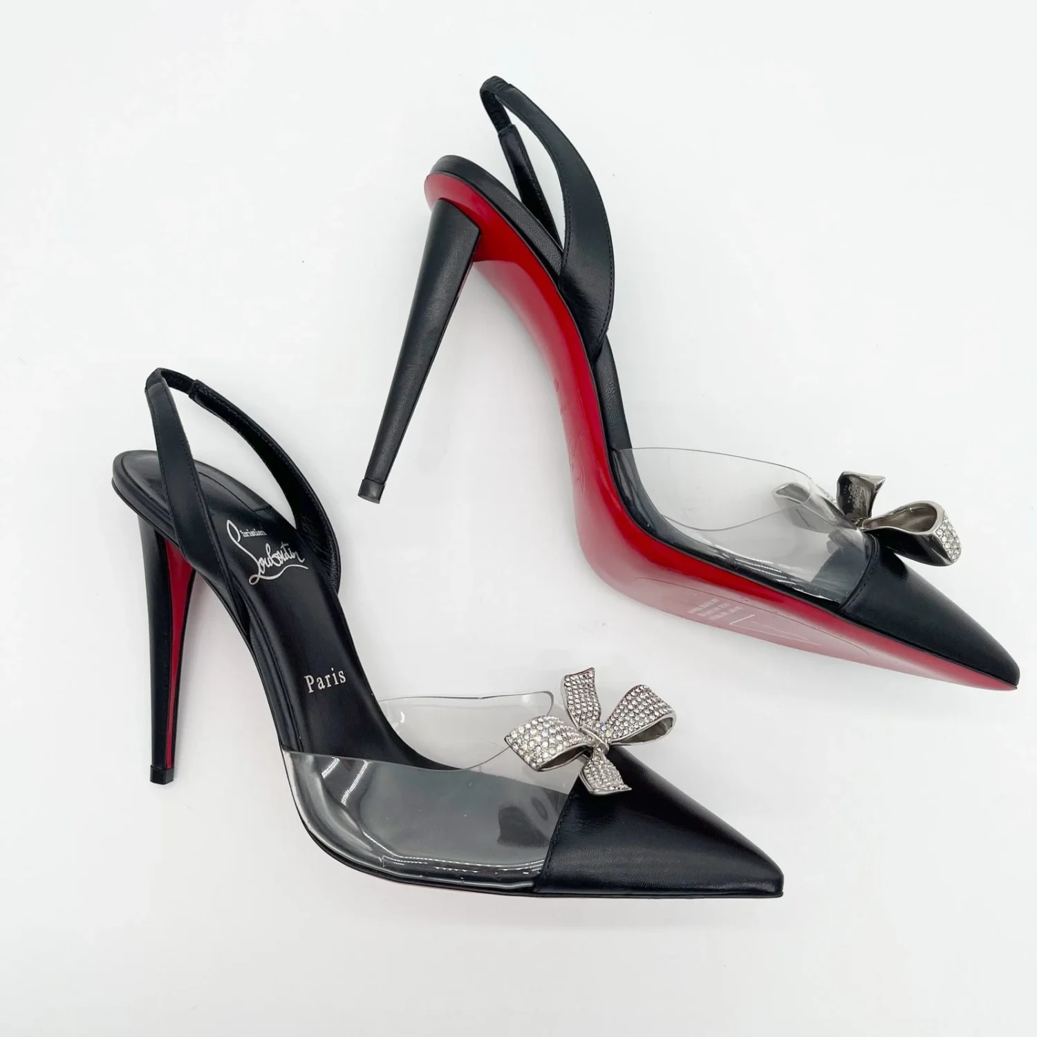 Christian Louboutin Astrinodo 黑色 PVC 水晶弦弓露背泵 EU 40-