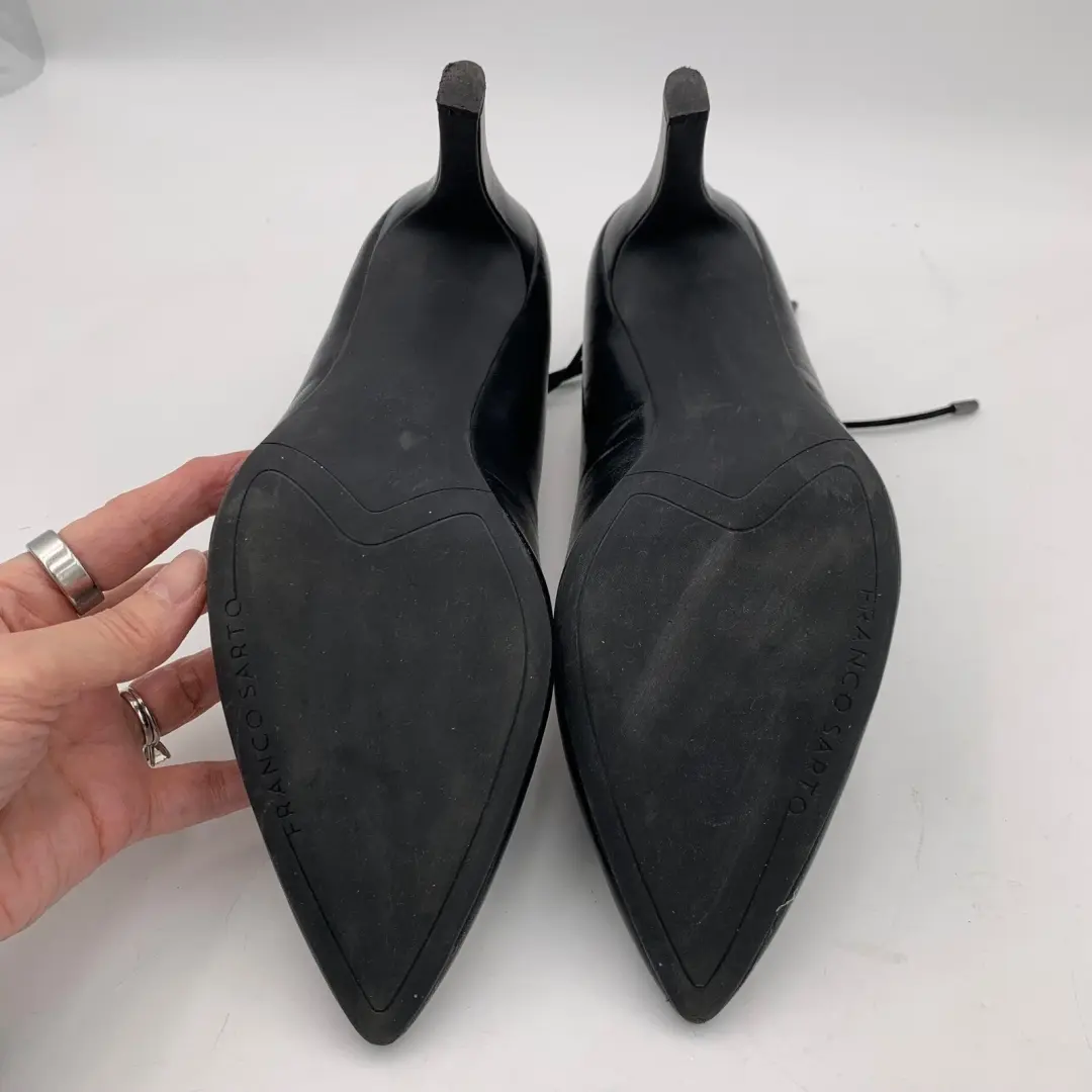 Franco Sarto 黑色皮革尖头高跟鞋 Arya 尺码 10M 性感-