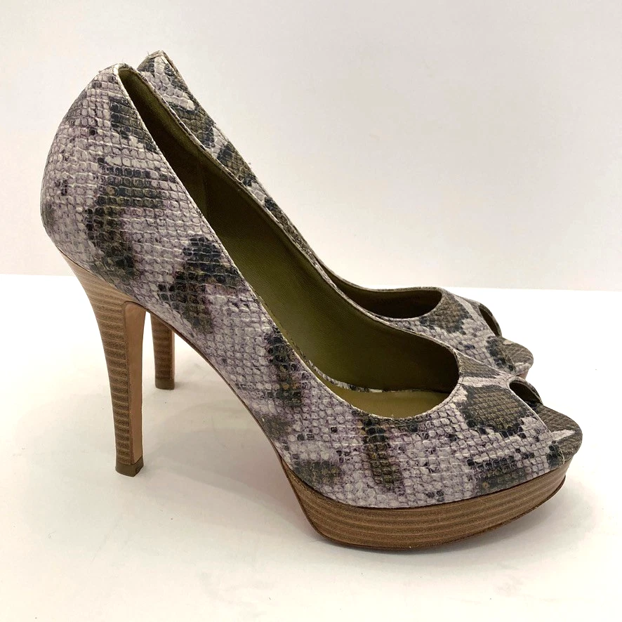 COLE HAAN 蛇纹印花皮革厚底露趾高跟鞋女式 8.5 B-