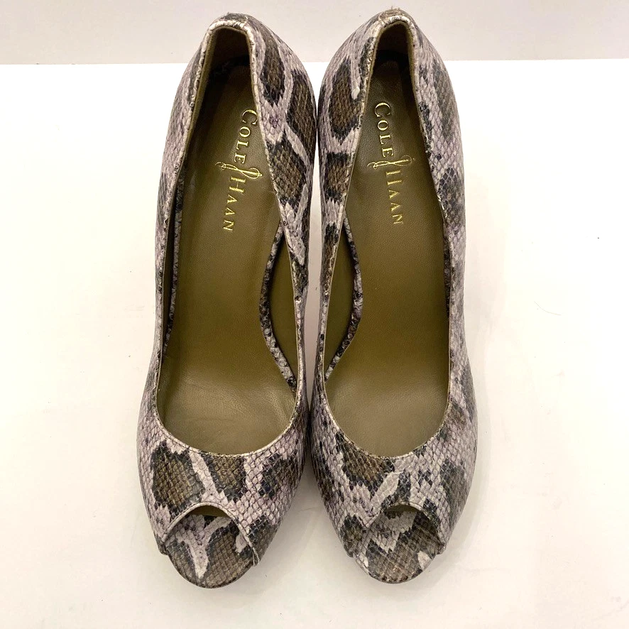COLE HAAN 蛇纹印花皮革厚底露趾高跟鞋女式 8.5 B-