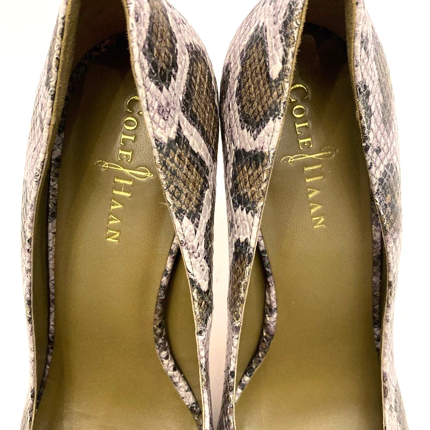 COLE HAAN 蛇纹印花皮革厚底露趾高跟鞋女式 8.5 B-
