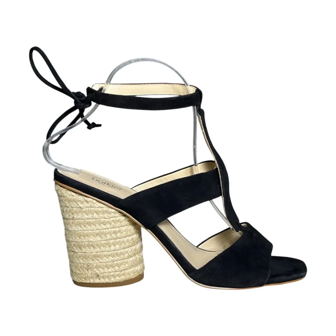 Botkier Alexia 8.5 码黑色麂皮绒皮革粗跟 T 型带凉鞋-
