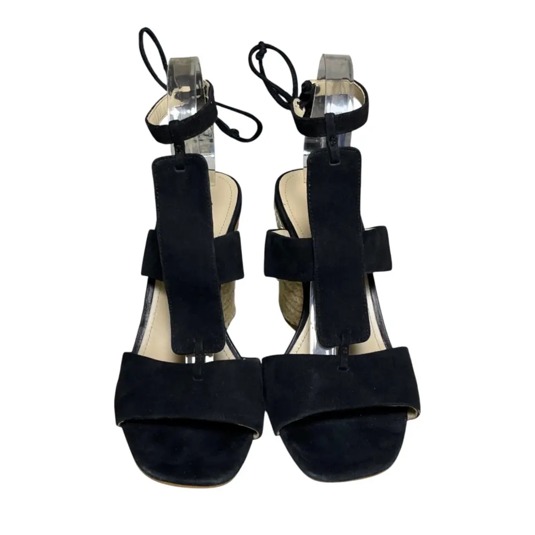 Botkier Alexia 8.5 码黑色麂皮绒皮革粗跟 T 型带凉鞋-