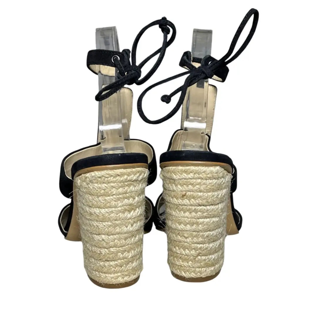 Botkier Alexia 8.5 码黑色麂皮绒皮革粗跟 T 型带凉鞋-