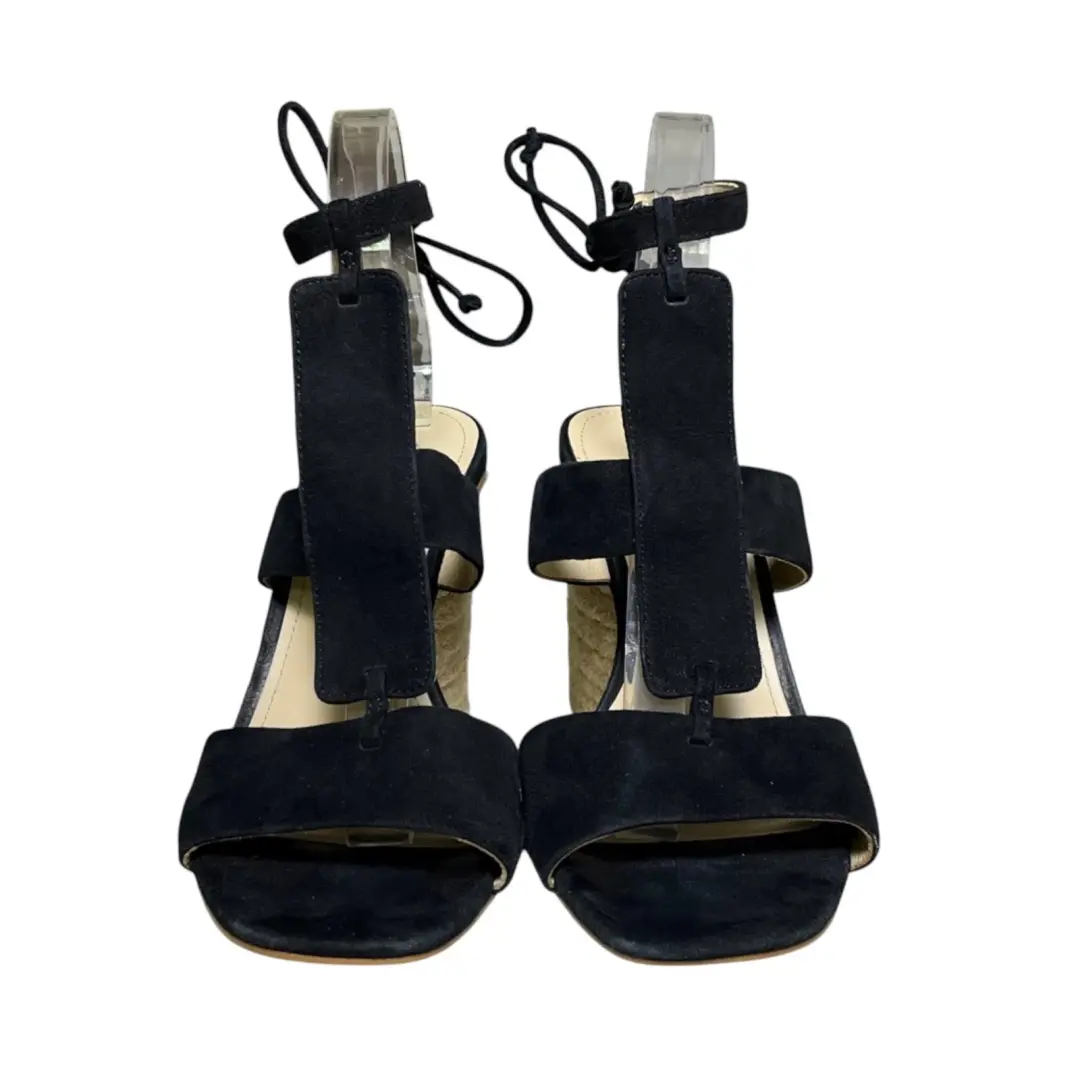 Botkier Alexia 8.5 码黑色麂皮绒皮革粗跟 T 型带凉鞋-