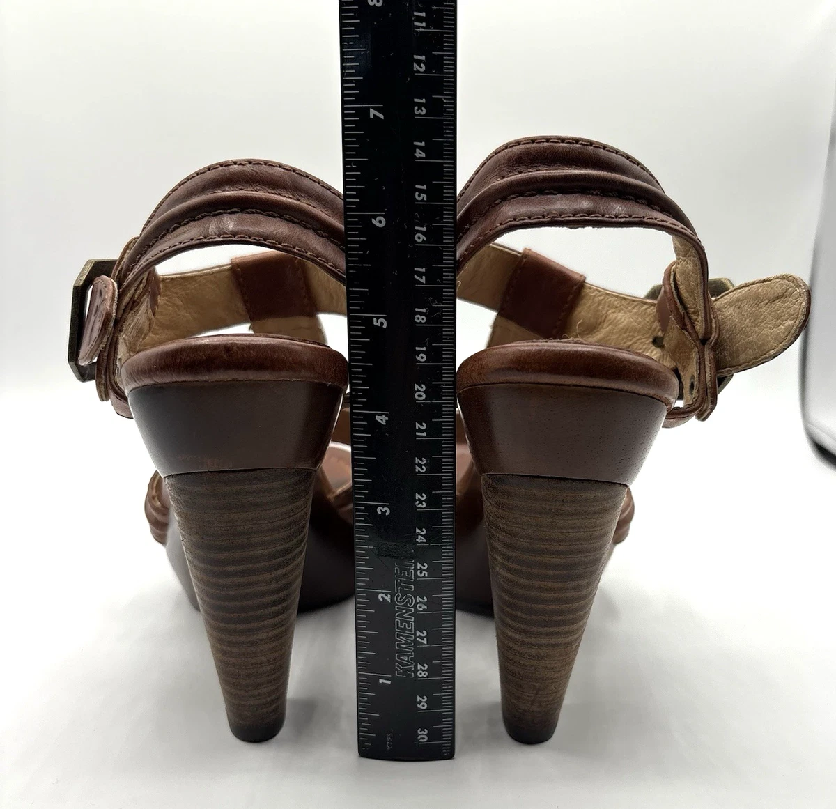 FRYE Sage Trapunto 高跟鞋女式 9 码棕色皮革厚底凉鞋-