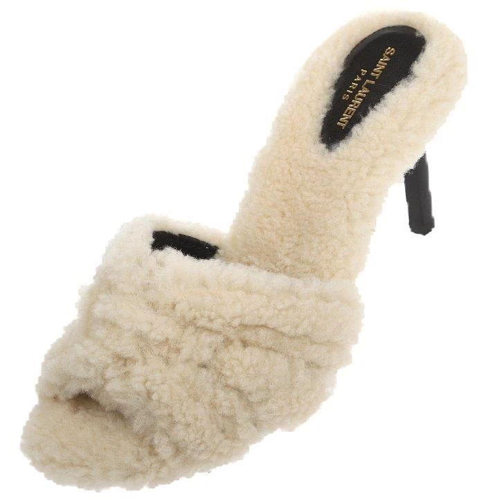 YSL SAINT LAURENT SHEARLING FUR 三角凉鞋 高跟鞋 36.5-