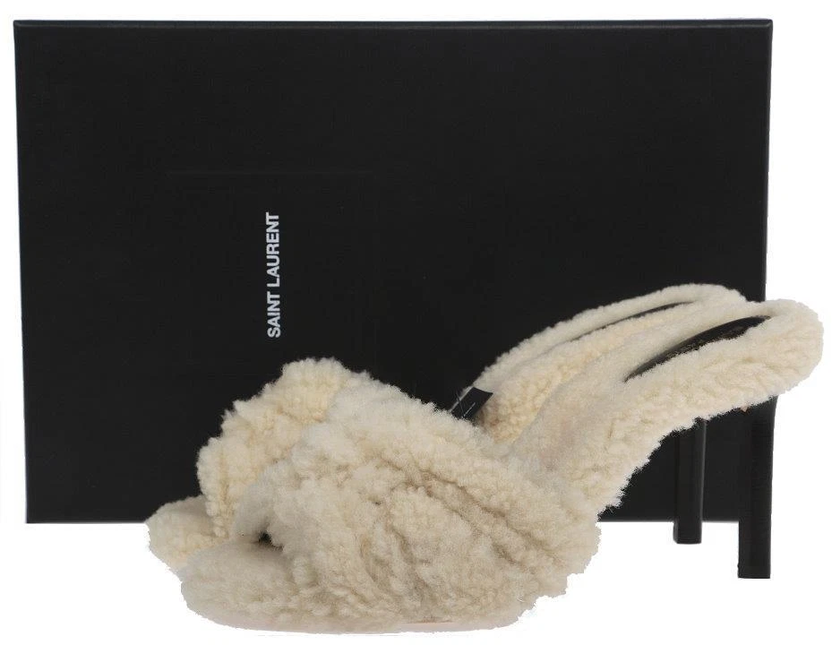 YSL SAINT LAURENT SHEARLING FUR 三角凉鞋 高跟鞋 36.5-