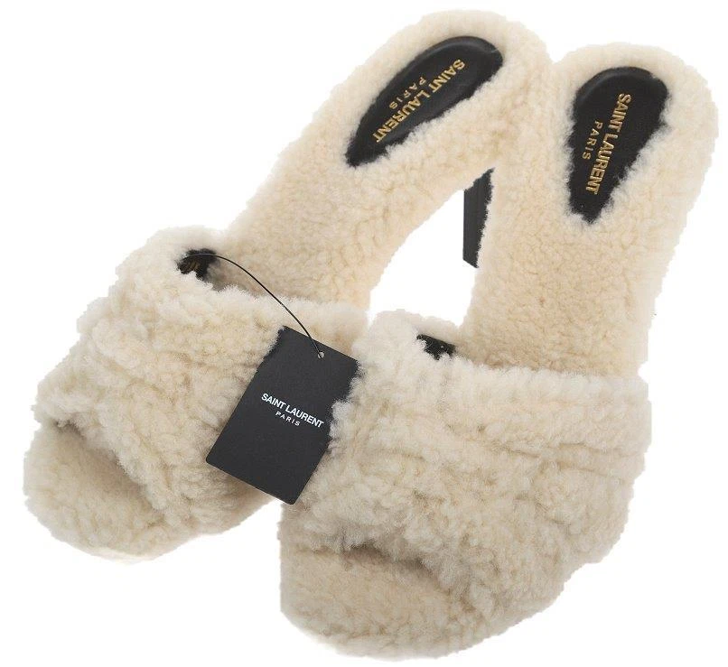 YSL SAINT LAURENT SHEARLING FUR 三角凉鞋 高跟鞋 36.5-