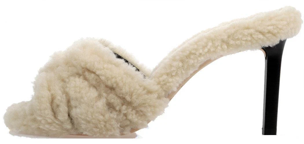 YSL SAINT LAURENT SHEARLING FUR 三角凉鞋 高跟鞋 36.5-