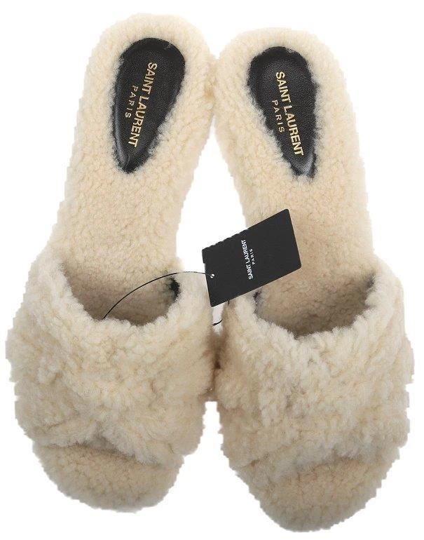 YSL SAINT LAURENT SHEARLING FUR 三角凉鞋 高跟鞋 36.5-