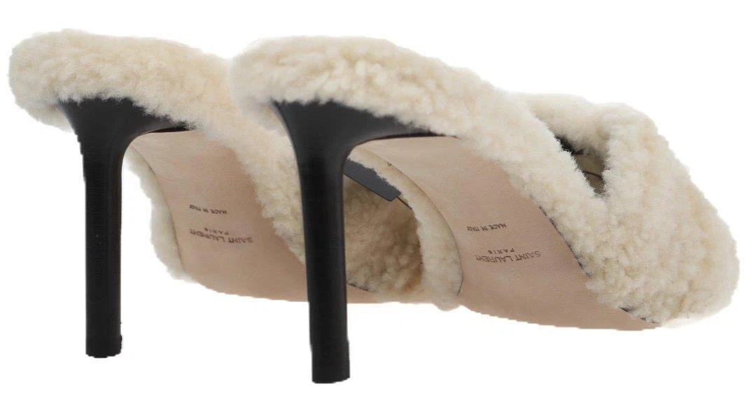 YSL SAINT LAURENT SHEARLING FUR 三角凉鞋 高跟鞋 36.5-