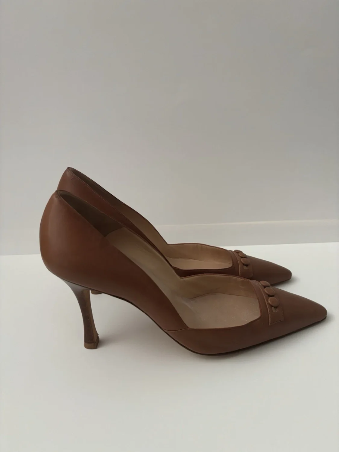 复古 Manolo Blahnik 乐福鞋高跟鞋皮革纽扣尖头 37.5 US 7.5 Y2K-