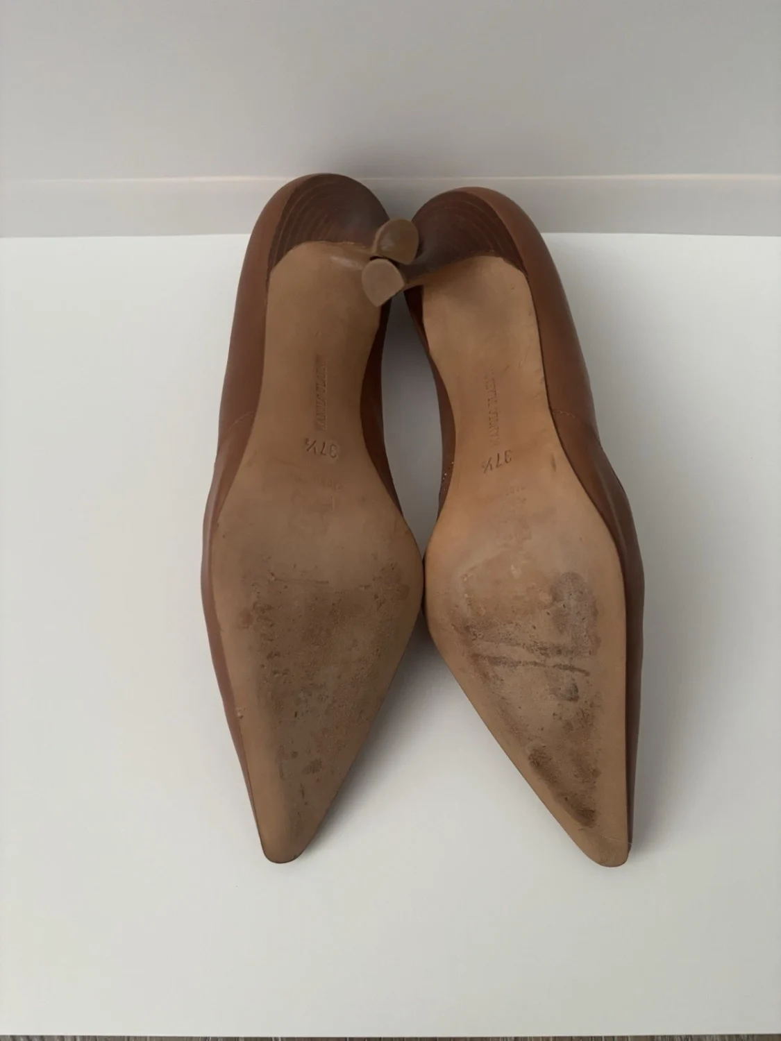 复古 Manolo Blahnik 乐福鞋高跟鞋皮革纽扣尖头 37.5 US 7.5 Y2K-