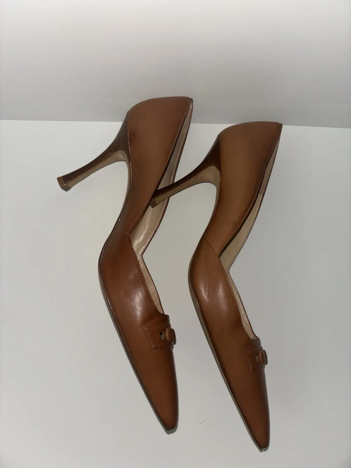 复古 Manolo Blahnik 乐福鞋高跟鞋皮革纽扣尖头 37.5 US 7.5 Y2K-