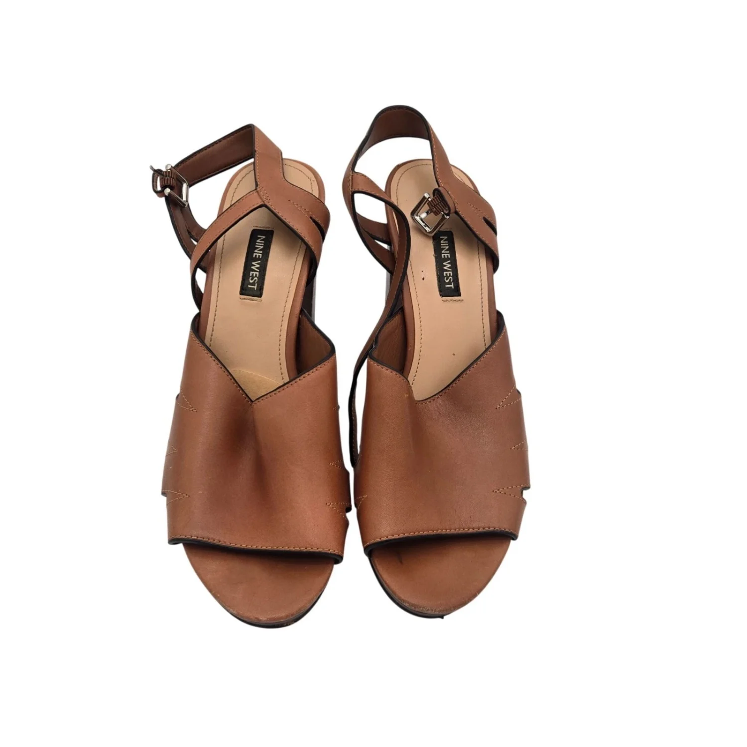 Nine West Delilah 露趾可调节扣棕色踝带高跟鞋 9.5 码-