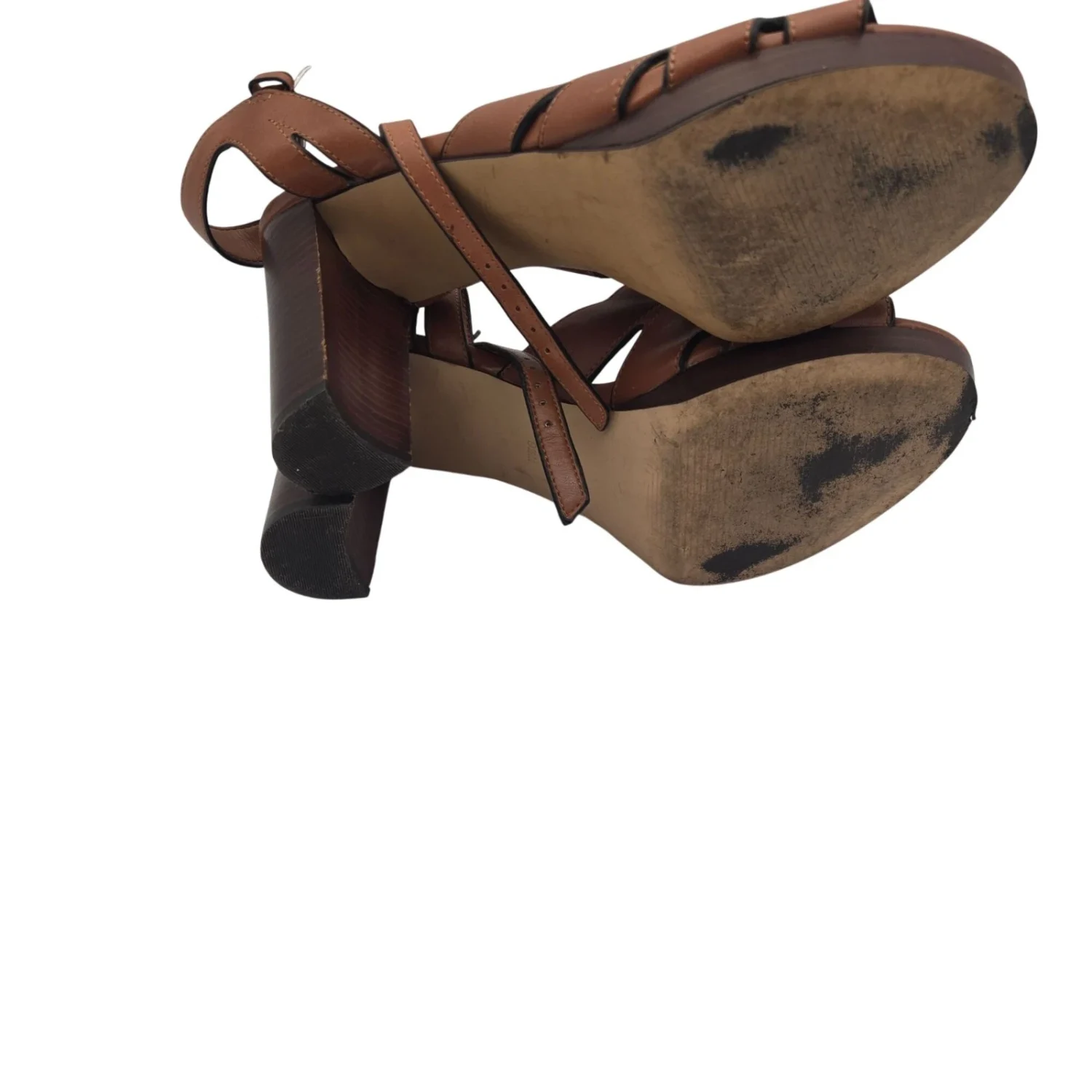 Nine West Delilah 露趾可调节扣棕色踝带高跟鞋 9.5 码-
