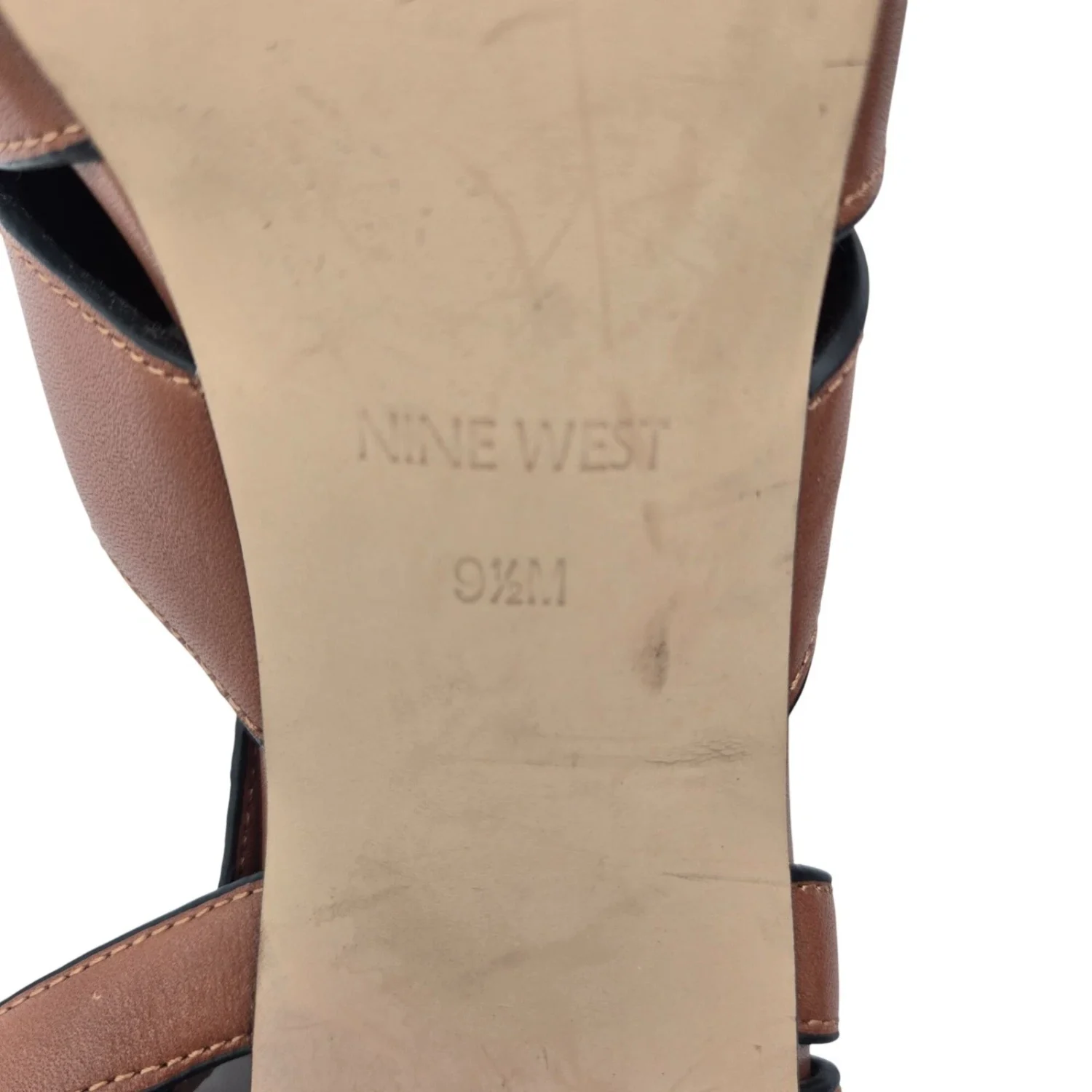 Nine West Delilah 露趾可调节扣棕色踝带高跟鞋 9.5 码-