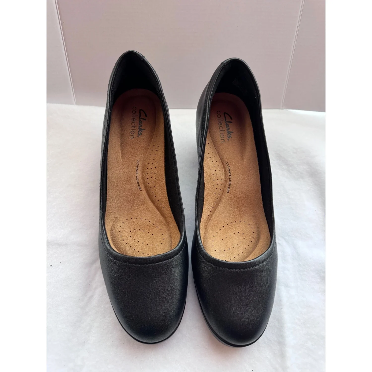 Clarks Collection 黑色皮革终极舒适高跟鞋 10 米 261748824075-