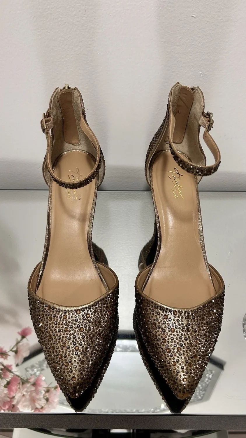 Thalia Sodi 水钻尖头高跟鞋金色香槟 9.5 米-