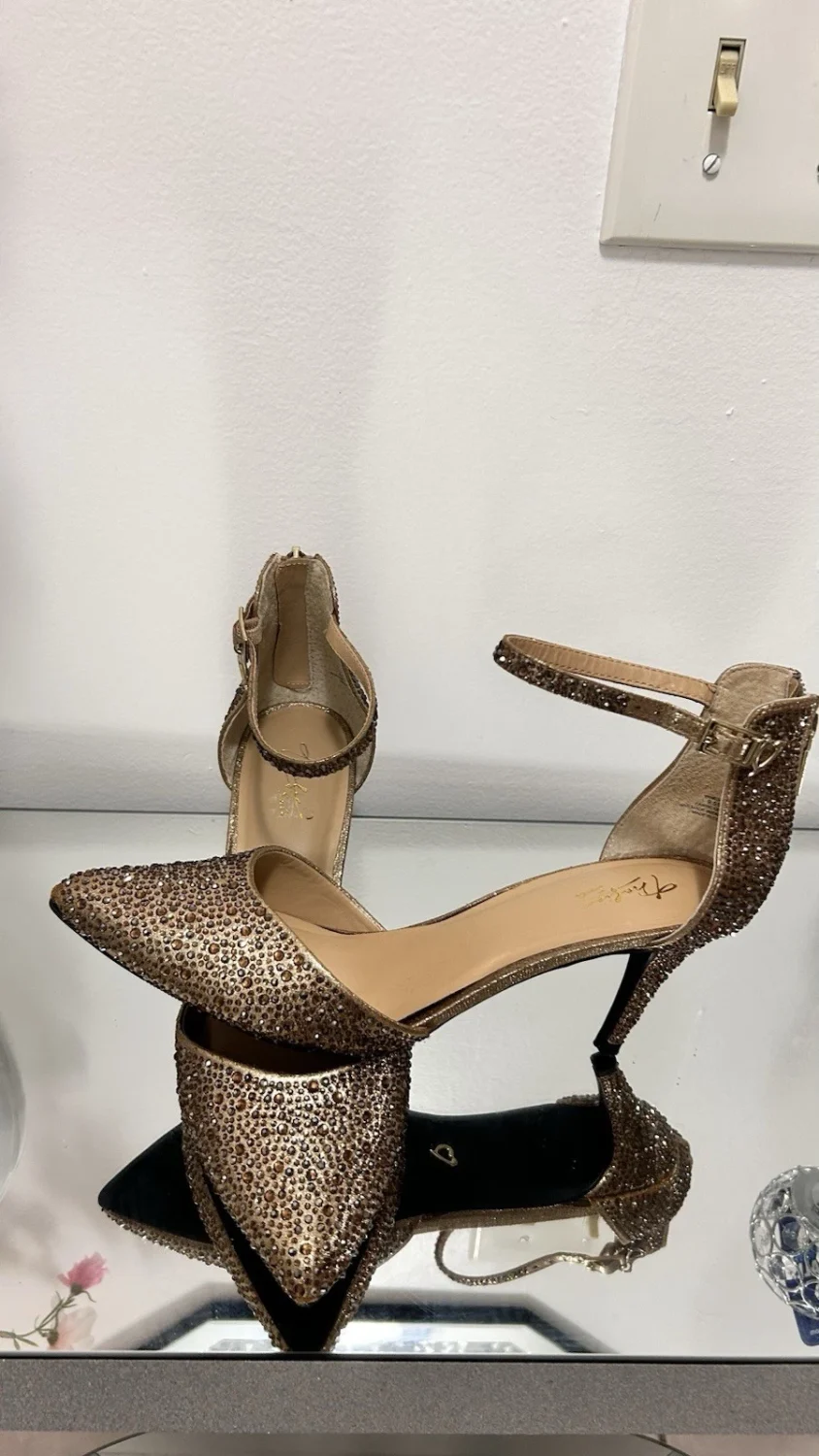 Thalia Sodi 水钻尖头高跟鞋金色香槟 9.5 米-