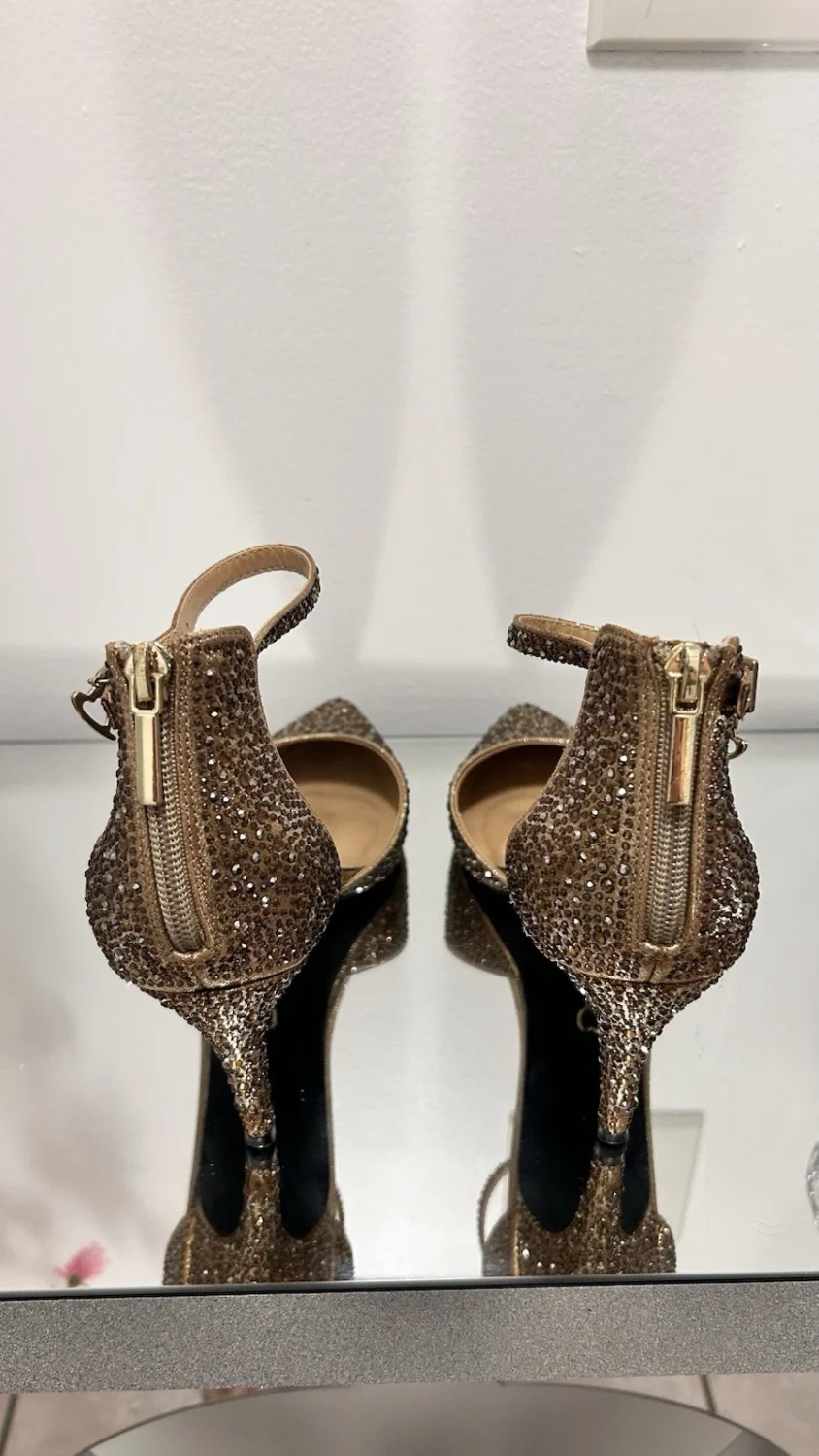 Thalia Sodi 水钻尖头高跟鞋金色香槟 9.5 米-