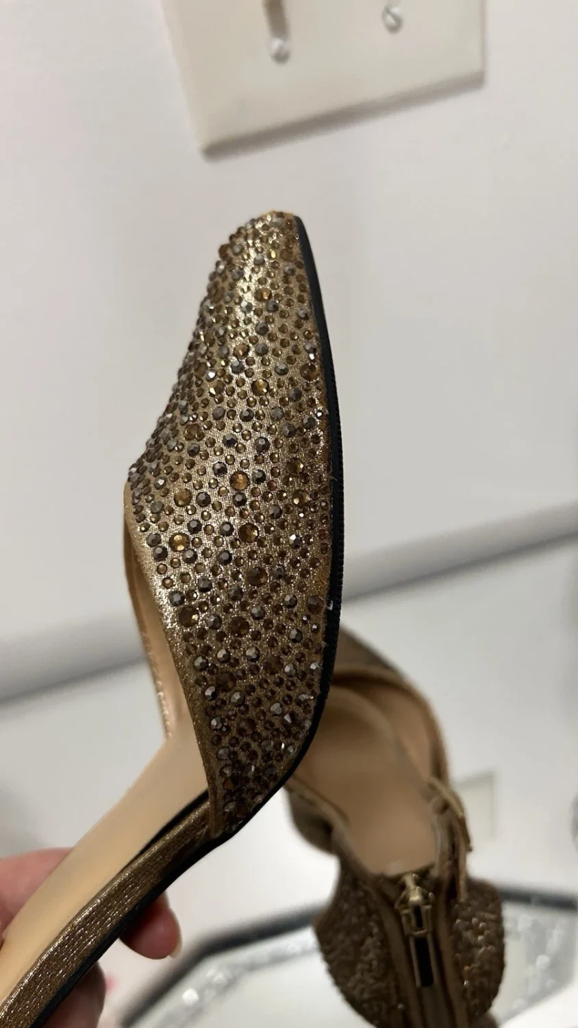 Thalia Sodi 水钻尖头高跟鞋金色香槟 9.5 米-