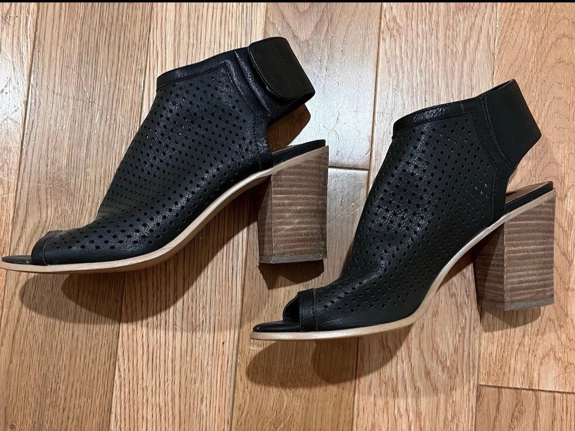 Steve Madden 皮革 Suzy Block 黑色皮革凉鞋高跟鞋女式 8B 码-