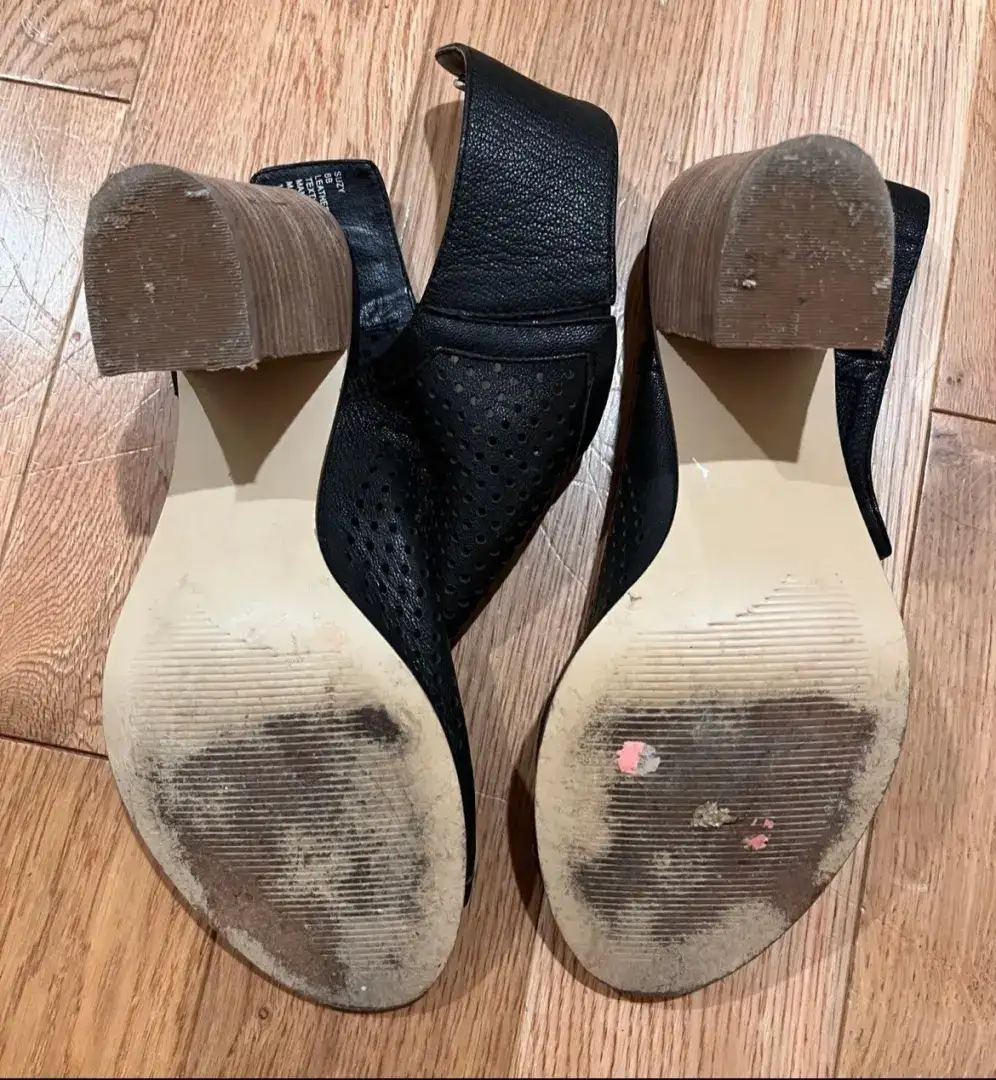 Steve Madden 皮革 Suzy Block 黑色皮革凉鞋高跟鞋女式 8B 码-