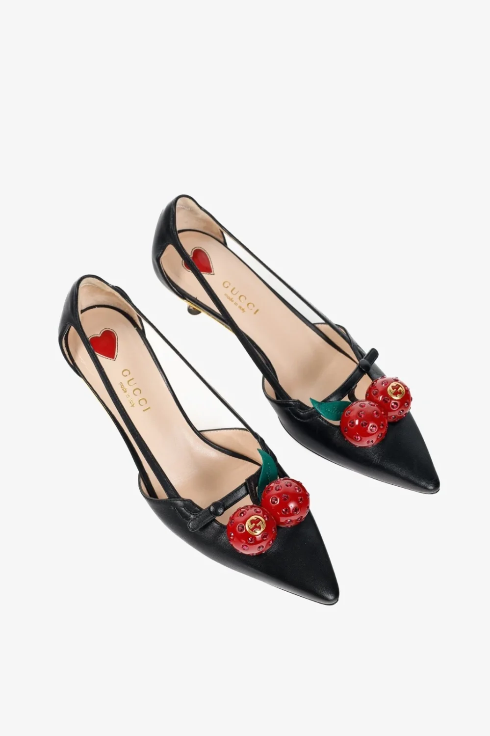 Gucci Unia Black Leather Cherry Pumps (US 4.5 / EU 34.5)