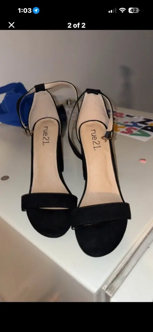 rue21女式黑色绑带踝带露趾粗跟扣9-