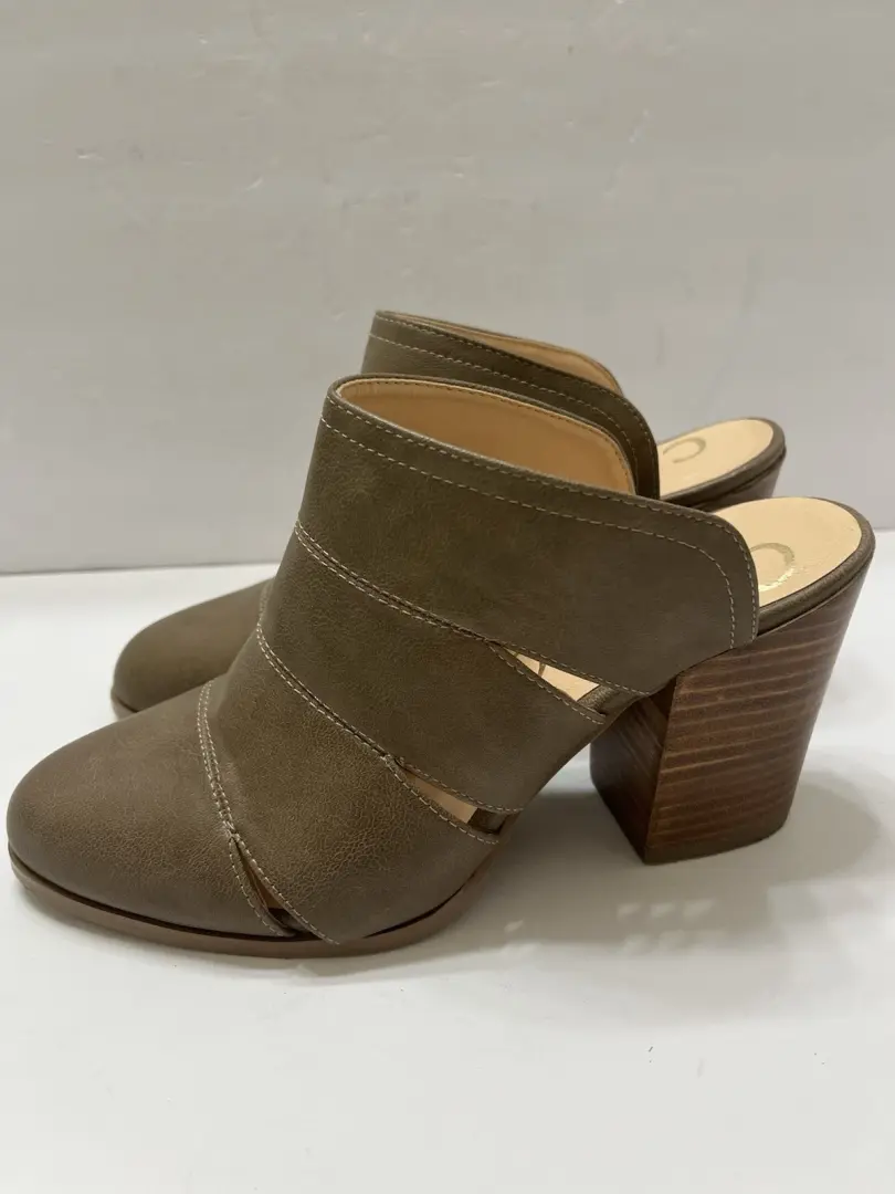 Ccocci Faith Mules 粗木粗跟棕褐色女式 9 个镂空-