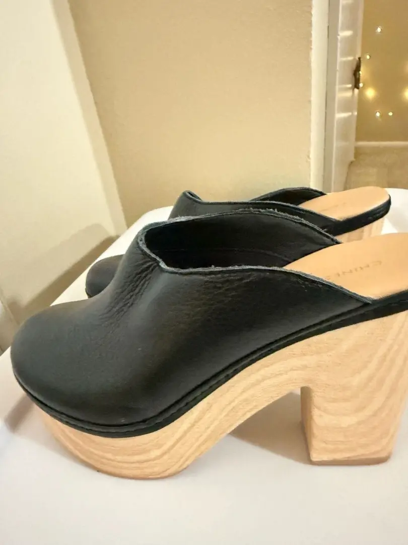 中国洗衣黑色皮革厚底堵塞穆勒鞋-