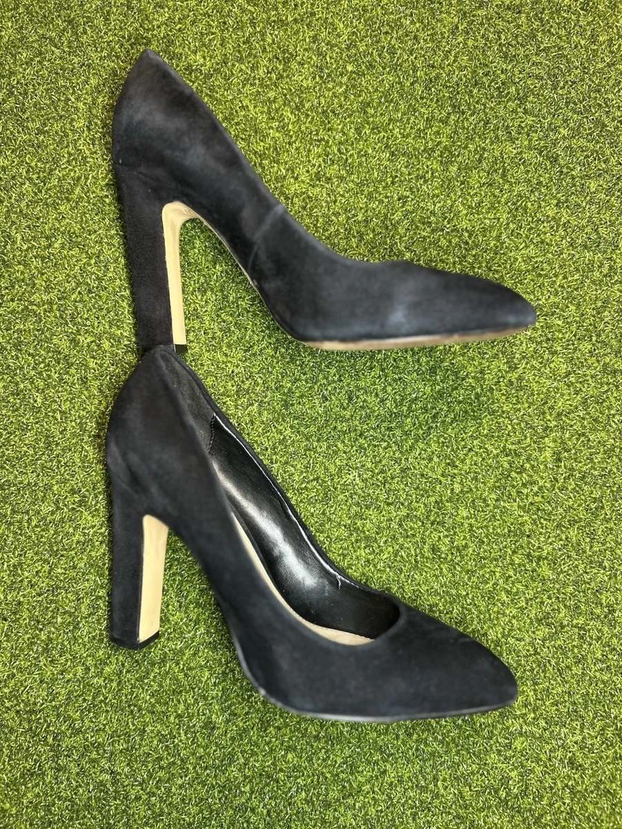 Saks Fifth Avenue 女式黑色麂皮绒粗跟高跟鞋 7 码-