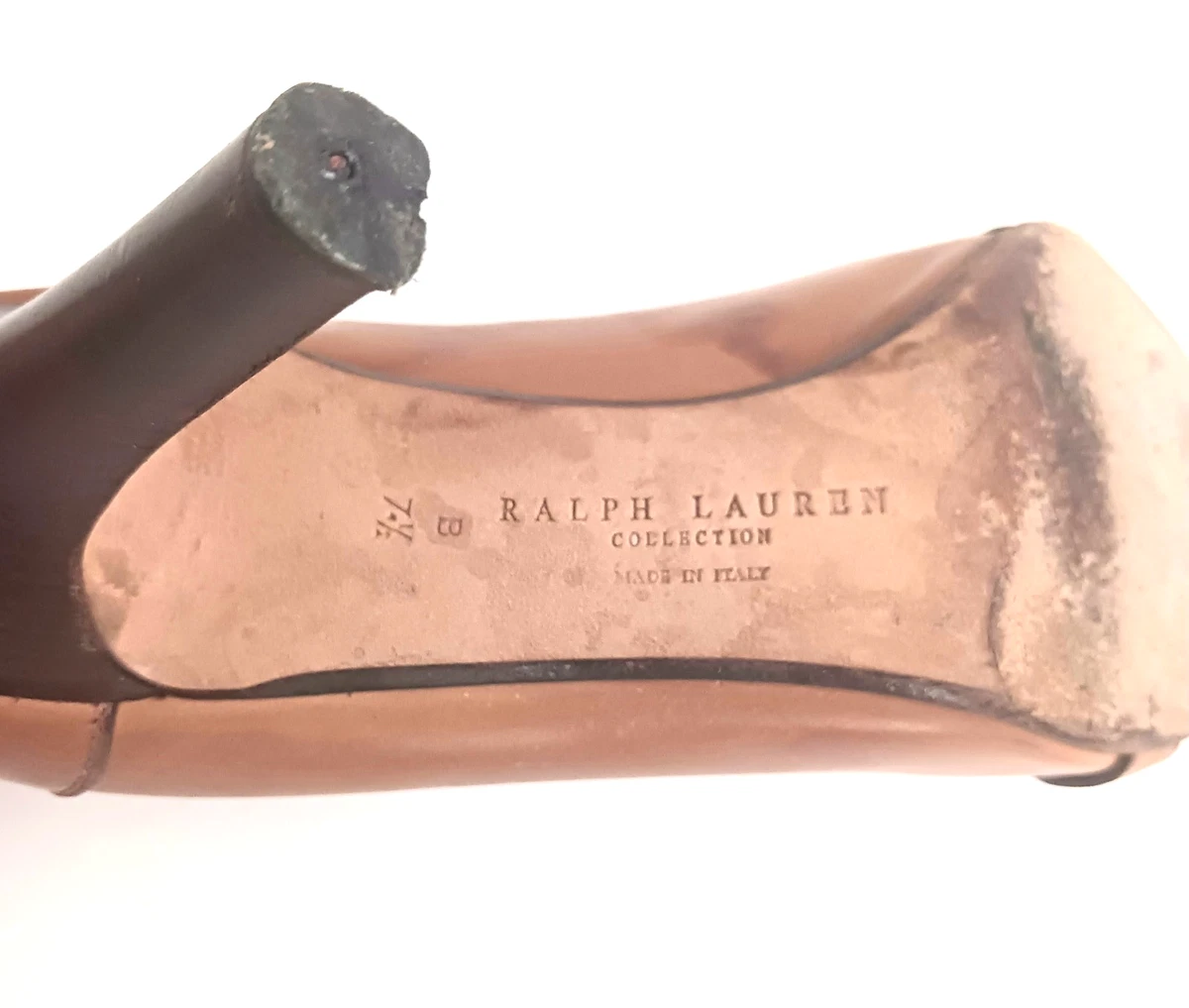 Ralph Lauren 系列马鞍棕色皮革泵堆木跟意大利制造 7.5-