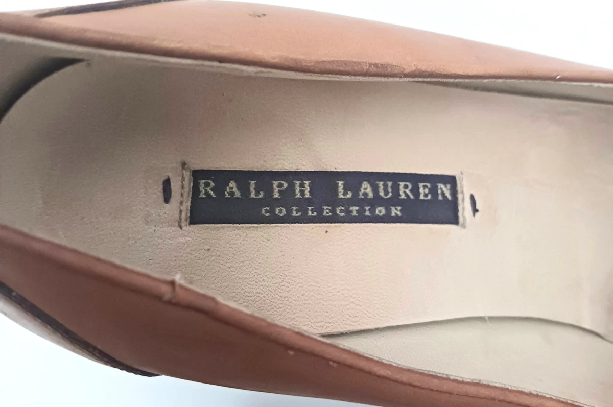 Ralph Lauren 系列马鞍棕色皮革泵堆木跟意大利制造 7.5-
