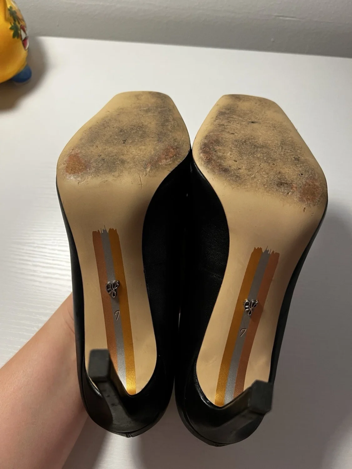Sam Edelman 黑色皮革方头细高跟鞋女式 7 码使用一次-