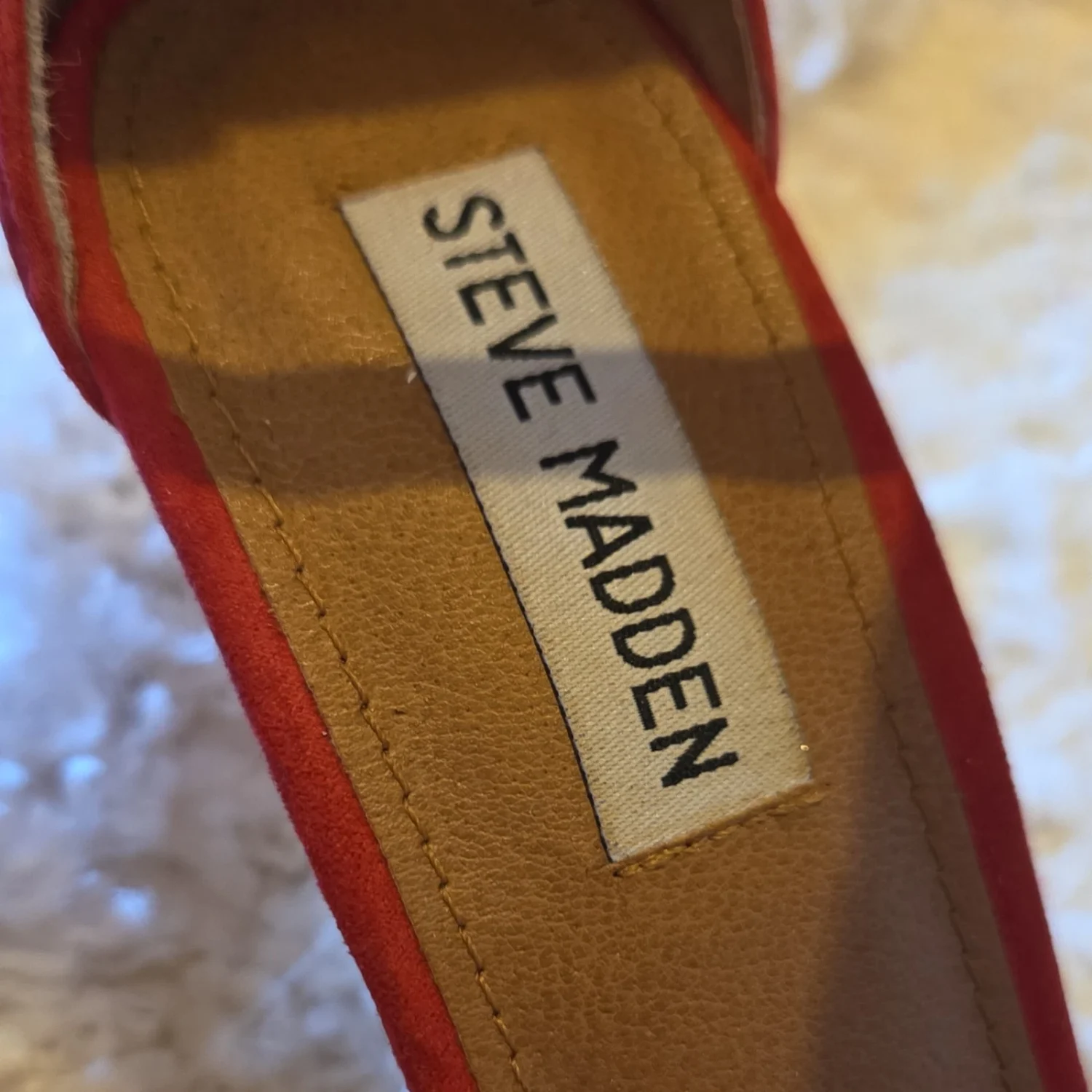 Steve Madden 女式红色皮革条纹踝带扣绑带高跟鞋 8.5-