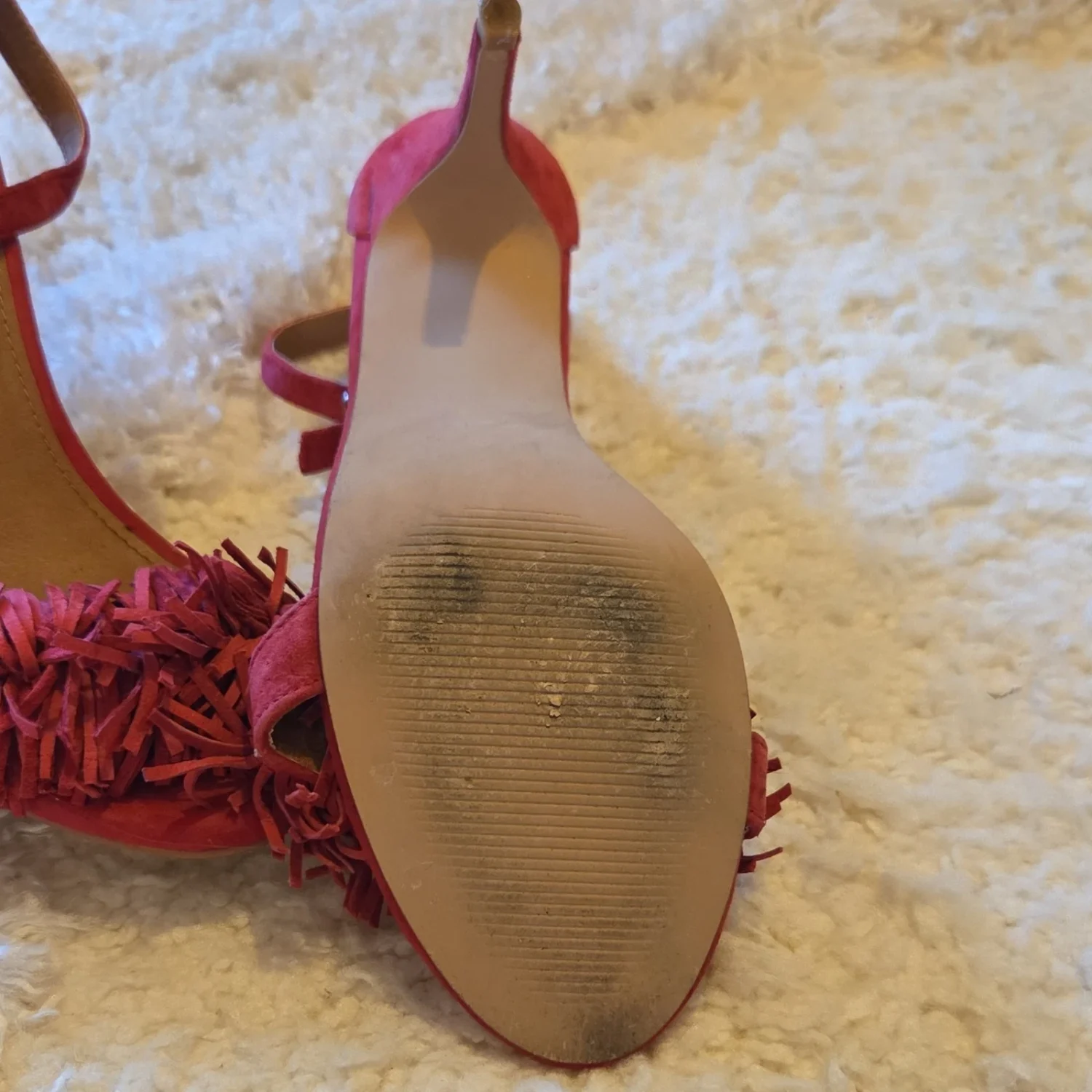 Steve Madden 女式红色皮革条纹踝带扣绑带高跟鞋 8.5-