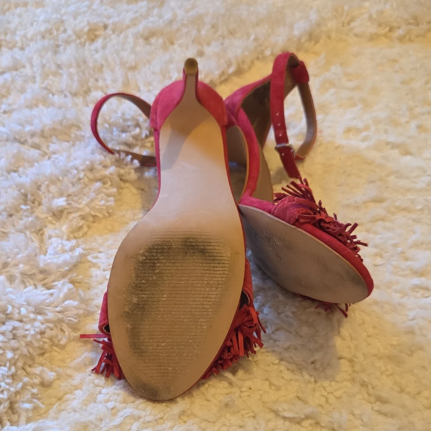 Steve Madden 女式红色皮革条纹踝带扣绑带高跟鞋 8.5-