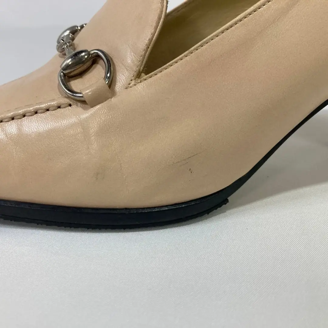 GUCCI Horsebit Pumps 高跟鞋 米色 皮革 EU 36.5 美国 6.5 日本二手-