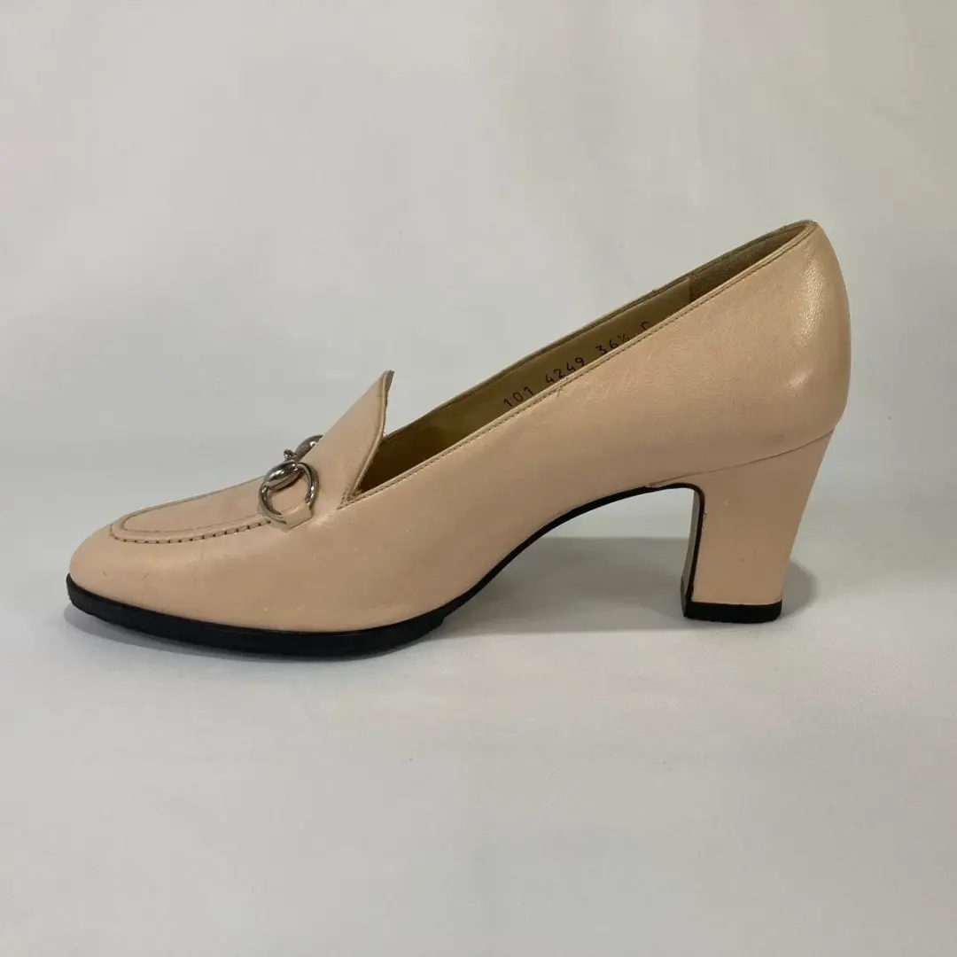 GUCCI Horsebit Pumps 高跟鞋 米色 皮革 EU 36.5 美国 6.5 日本二手-