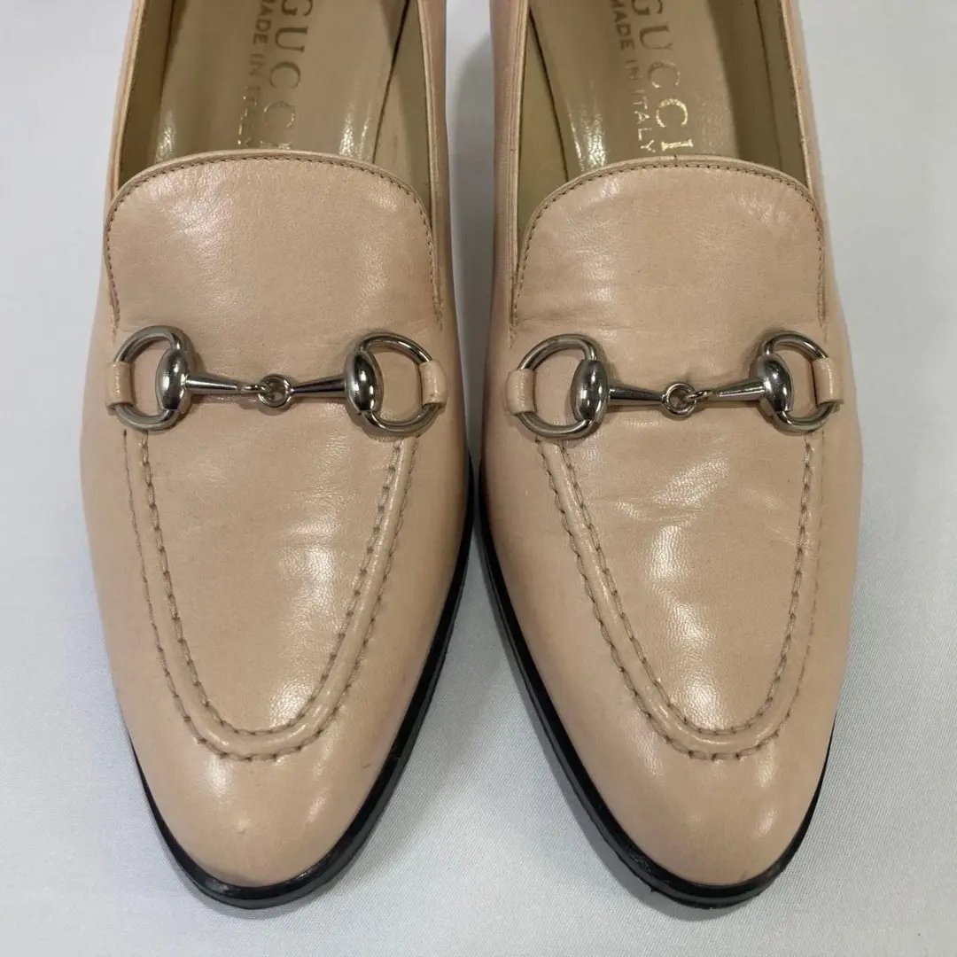 GUCCI Horsebit Pumps 高跟鞋 米色 皮革 EU 36.5 美国 6.5 日本二手-